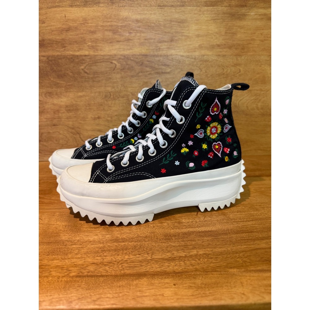 Converse Run Star hike High Top Floral Embroidery Platform Sneaker woman 8 boo